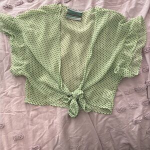 Urban Renewal Green Tie Front Crop Blouse
